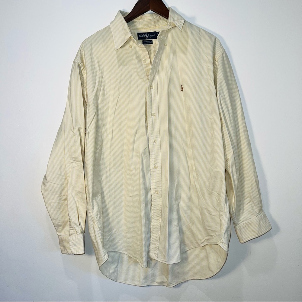 Men’s Polo Ralph Lauren Yellow Seersucker Long Sleeve Button Down Shirt 17-35